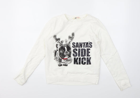 H&M Girls White Animal Print  Pullover Sweatshirt Size 12-13 Years