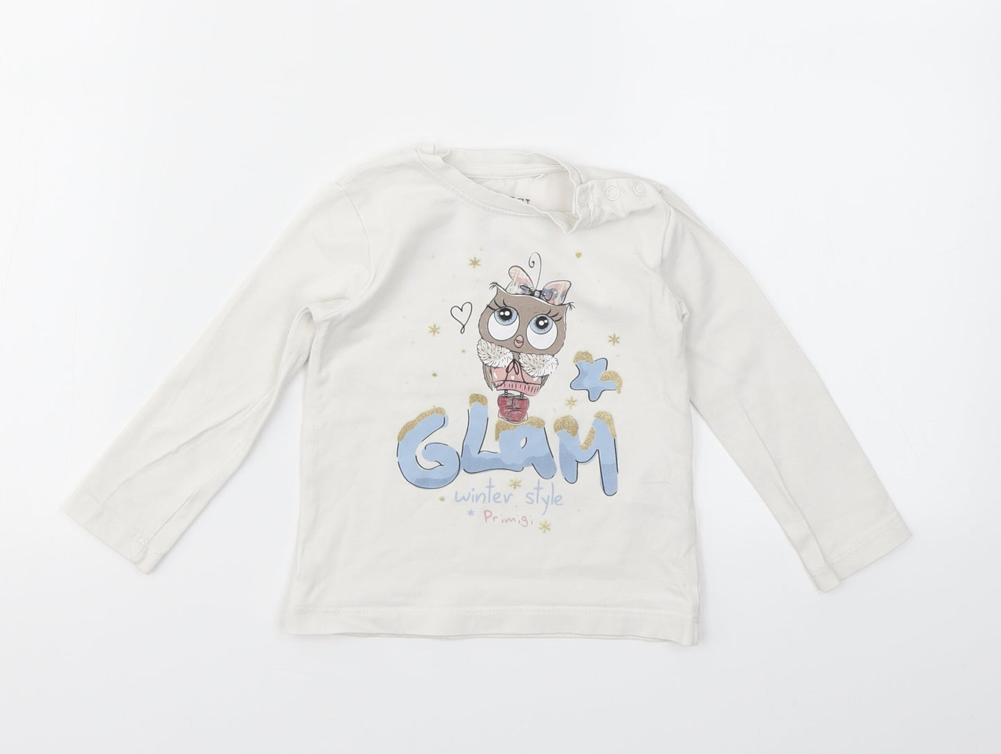 PRIMIGI  Girls White Geometric  Basic T-Shirt Size 10 Years