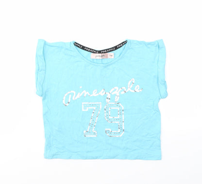 PINAPLE Girls Blue Geometric  Basic T-Shirt Size 7-8 Years