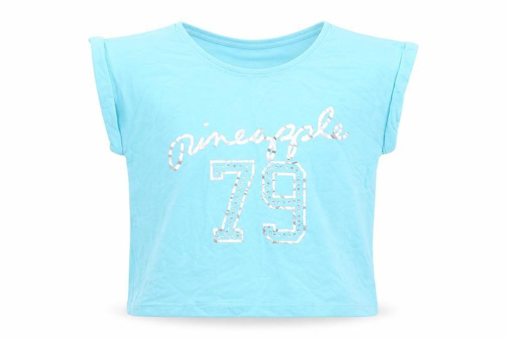 PINAPLE Girls Blue Geometric  Basic T-Shirt Size 7-8 Years