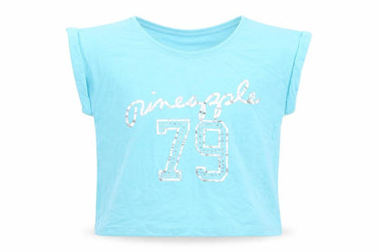 PINAPLE Girls Blue Geometric  Basic T-Shirt Size 7-8 Years