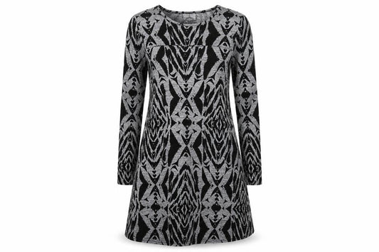 Ribbon Womens Grey Geometric Knit Jumper Dress  Size 8