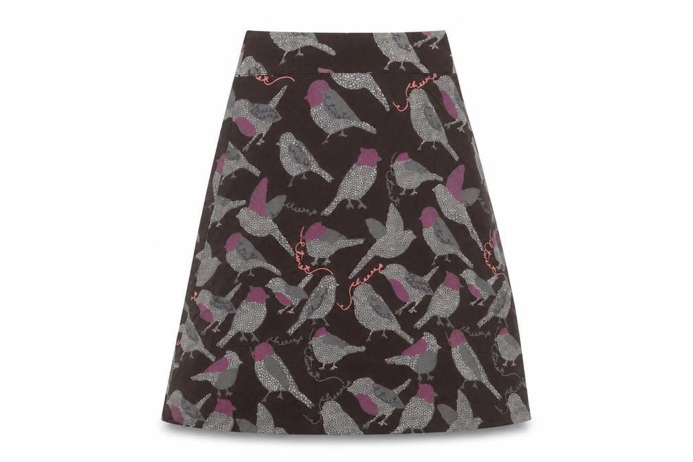 Preworn Womens Brown   A-Line Skirt Size 28 in  - Bird print