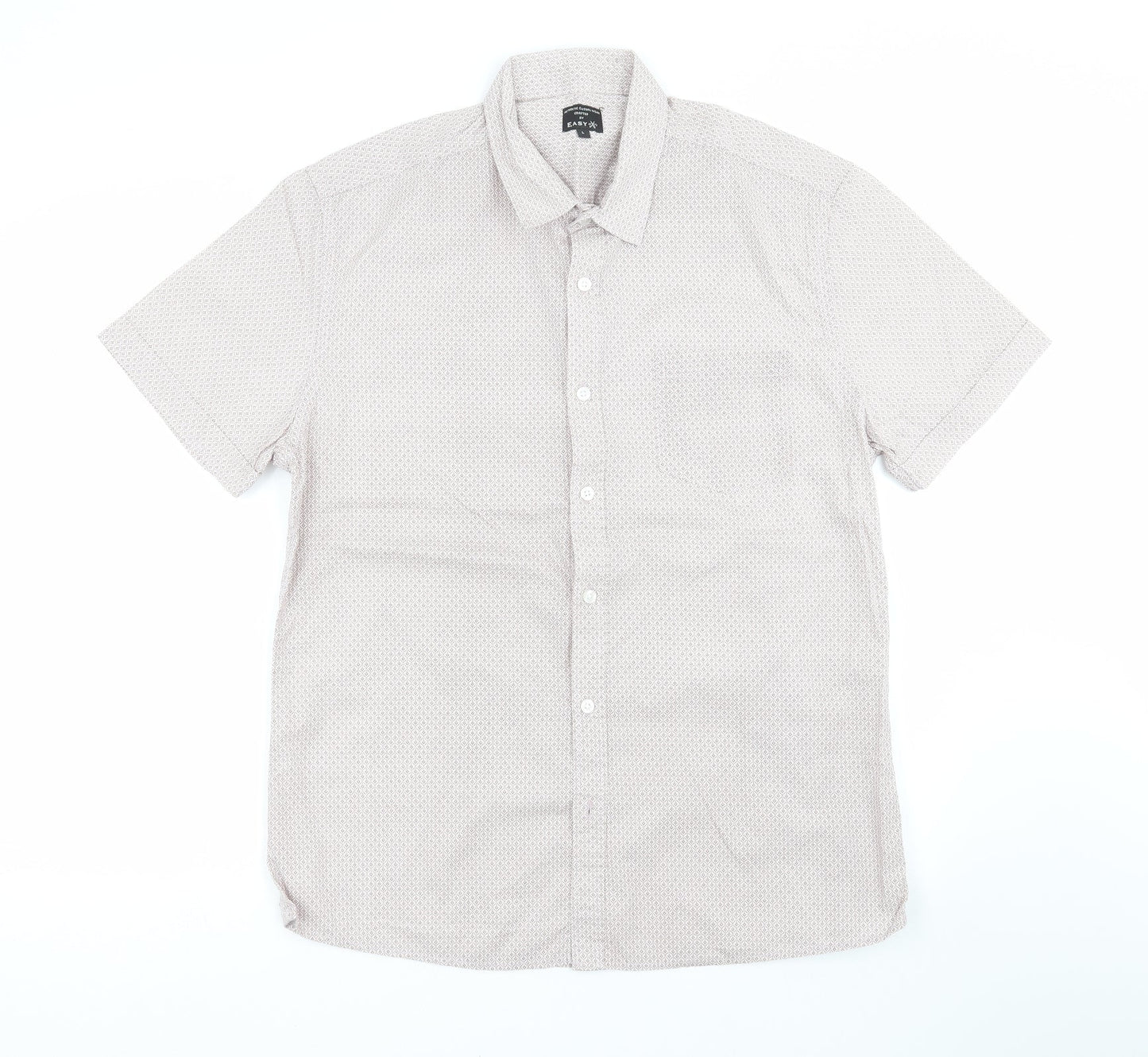 Easy Mens Brown Geometric   Button-Up Size L