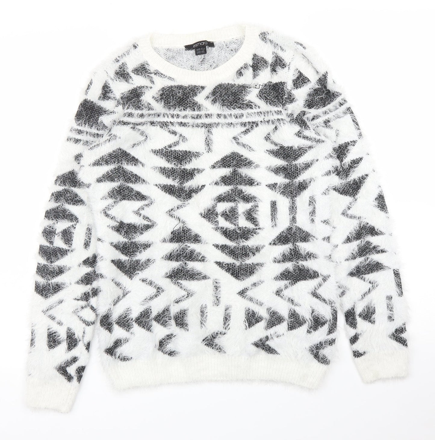 ESMARA Womens White Geometric  Pullover Jumper Size XS
