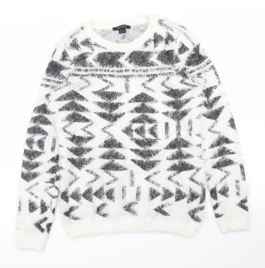 ESMARA Womens White Geometric  Pullover Jumper Size XS