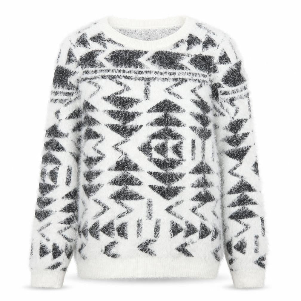 ESMARA Womens White Geometric  Pullover Jumper Size XS