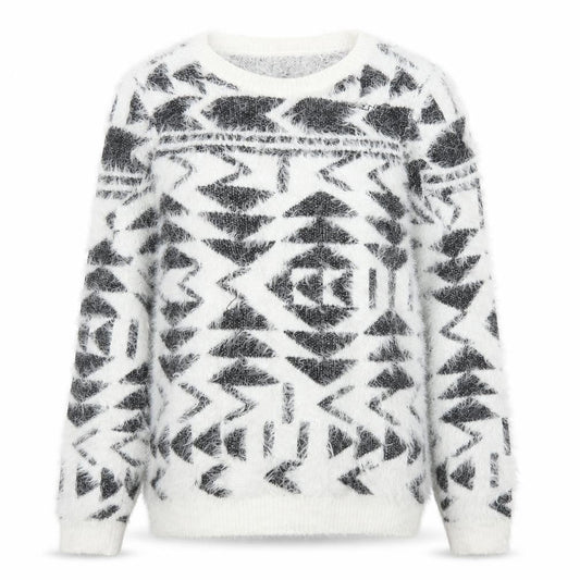 ESMARA Womens White Geometric  Pullover Jumper Size XS