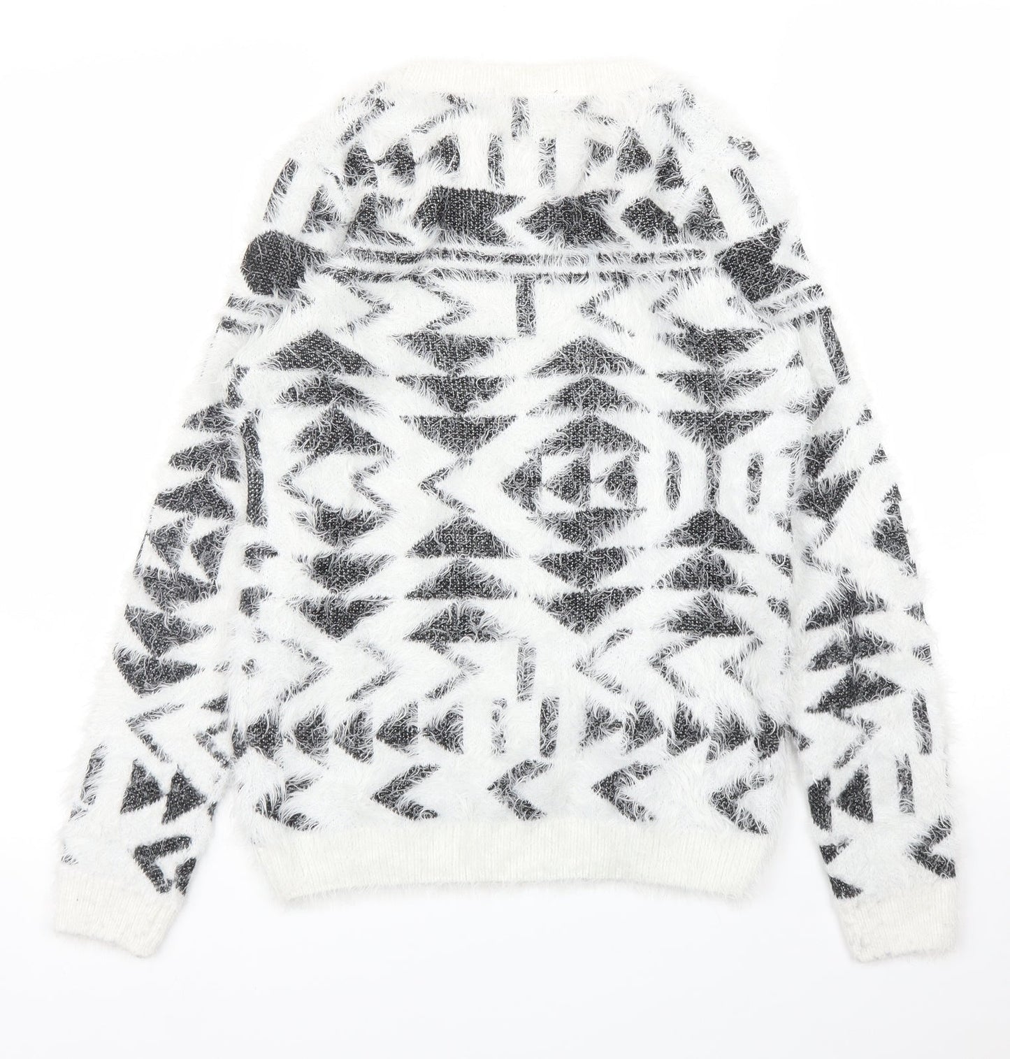 ESMARA Womens White Geometric  Pullover Jumper Size XS