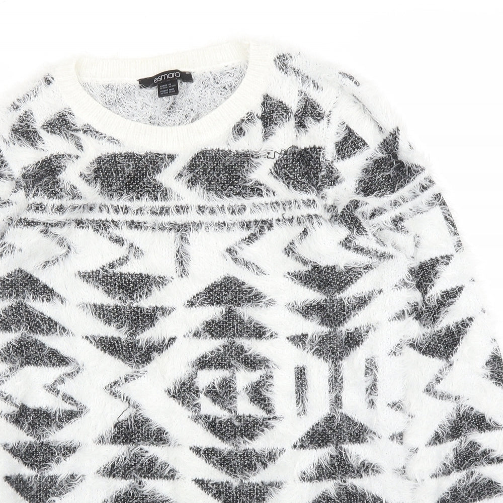 ESMARA Womens White Geometric  Pullover Jumper Size XS