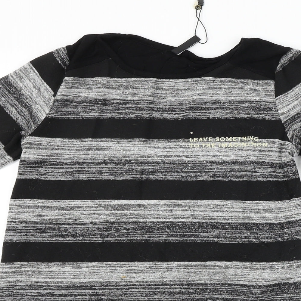 Stradivarius  Womens Grey Striped  Basic T-Shirt Size S