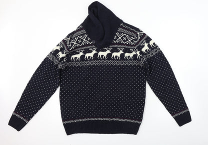Preloved NEXT Mens Blue Geometric  Pullover Jumper Size M - Front