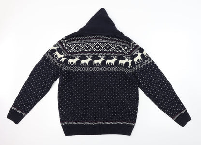 Preloved NEXT Mens Blue Geometric  Pullover Jumper Size M - Back