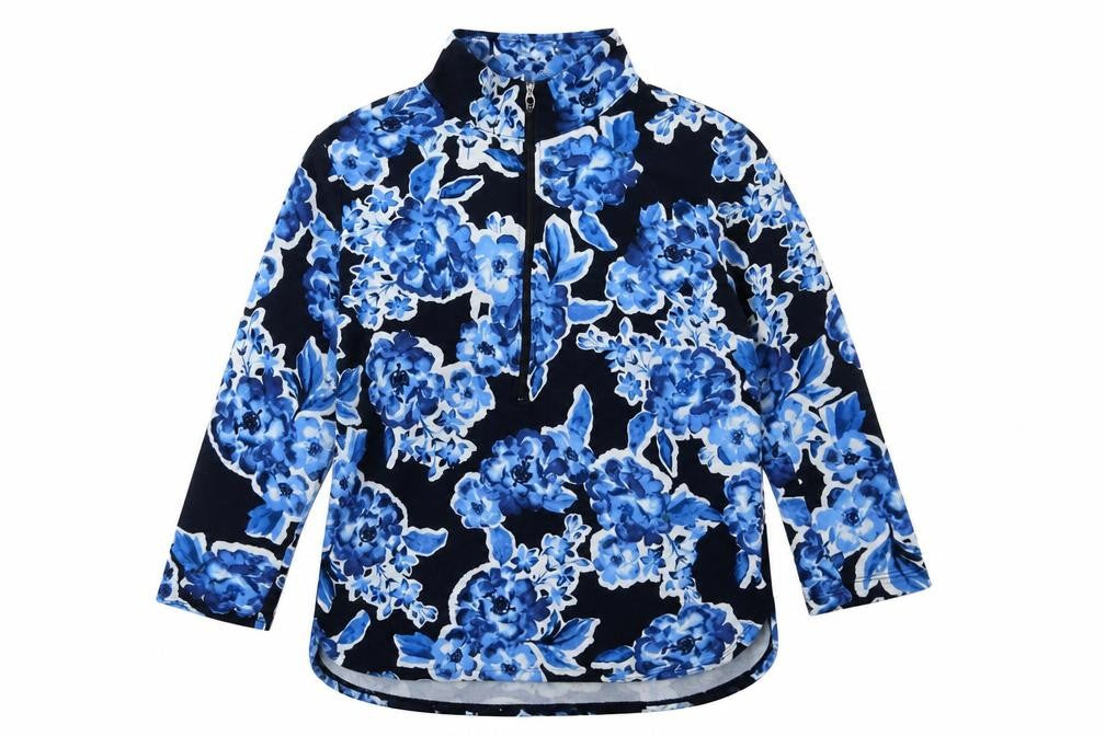 Jones New York Womens Blue Floral  Pullover Sweatshirt Size L