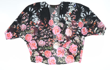 Parisian Collection Womens Black Floral  Basic Blouse Size 10  - Over Blouse