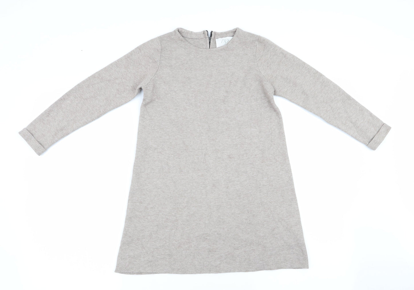 Zara Womens Beige   Pullover Jumper Size 8  - Longline Jumper Back Zip