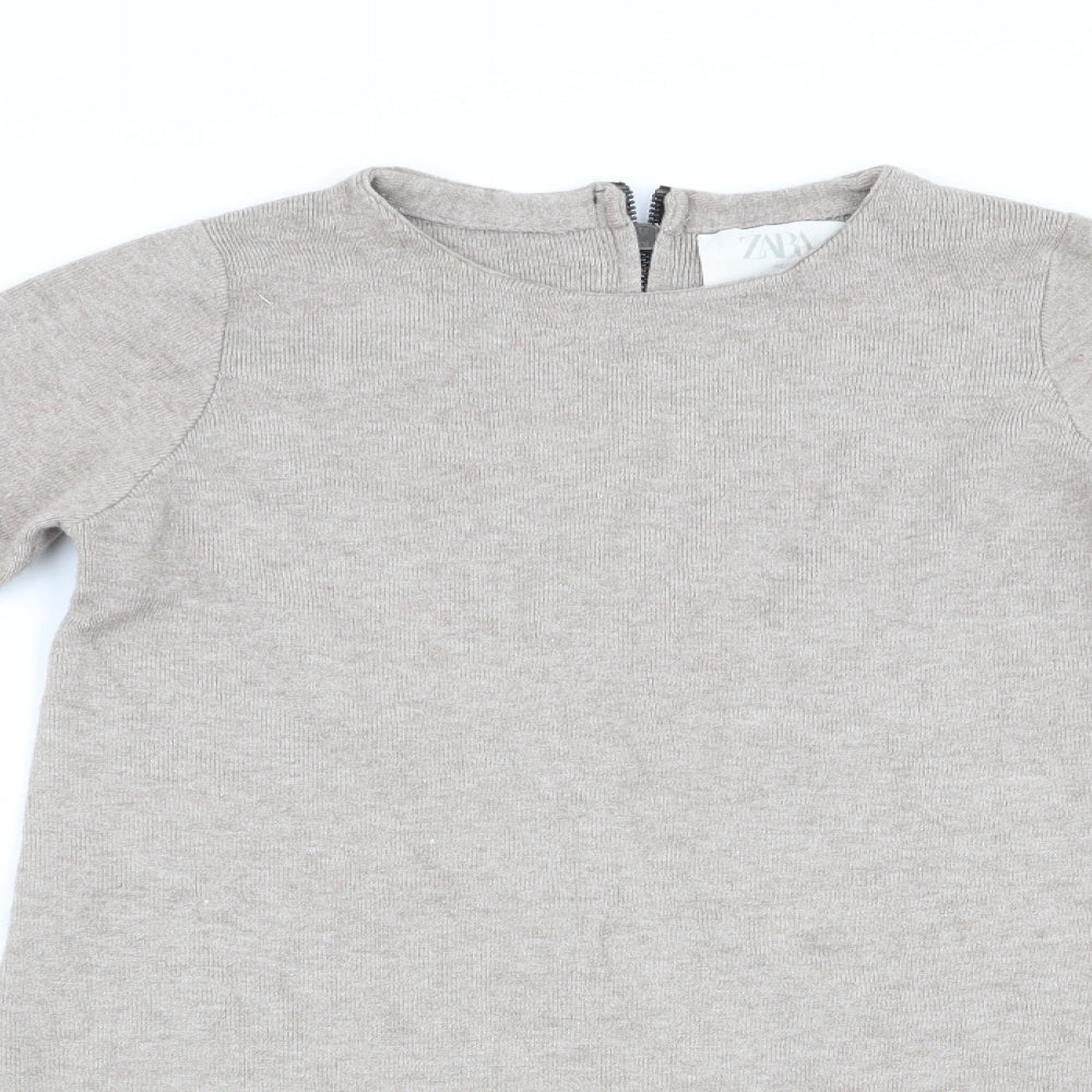 Zara Womens Beige   Pullover Jumper Size 8  - Longline Jumper Back Zip