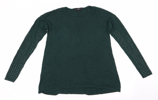 NEXT Womens Green   Pullover Jumper Size 6  - Beaded arms