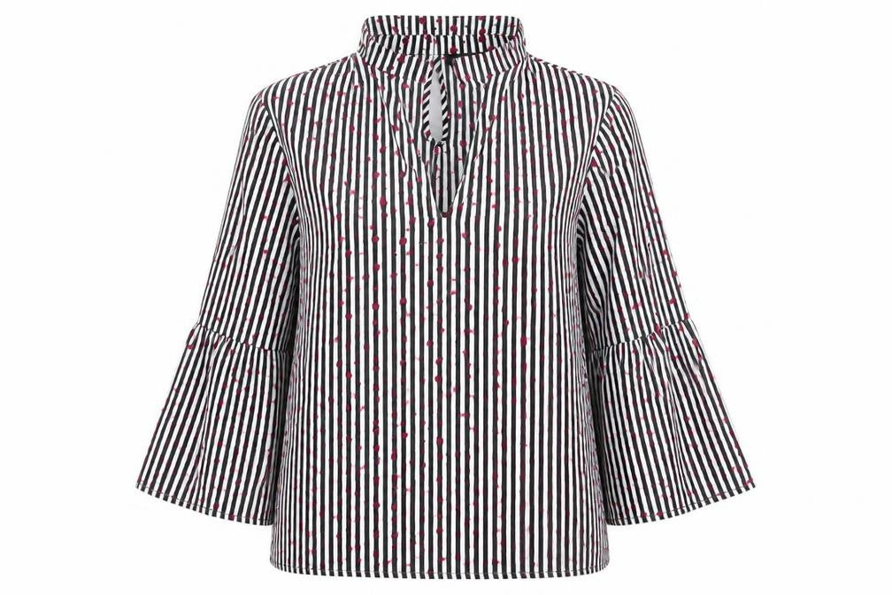 Papaya Womens Black Striped  Basic Blouse Size 12  - Choker style neck