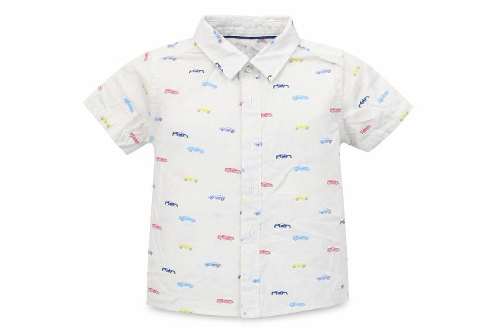 Florence and Fred Boys White   Basic Button-Up Size 12-18 Months  - Cars print