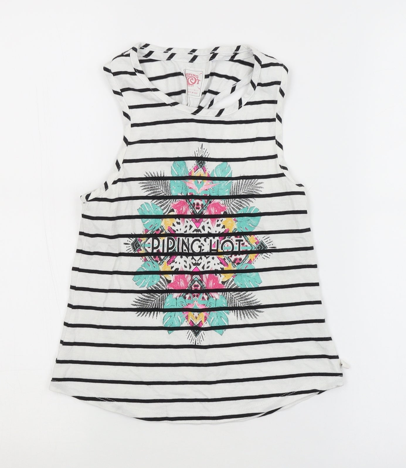 Piping Hot Girls White Striped  Basic Tank Size 7 Years