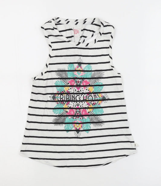 Piping Hot Girls White Striped  Basic Tank Size 7 Years