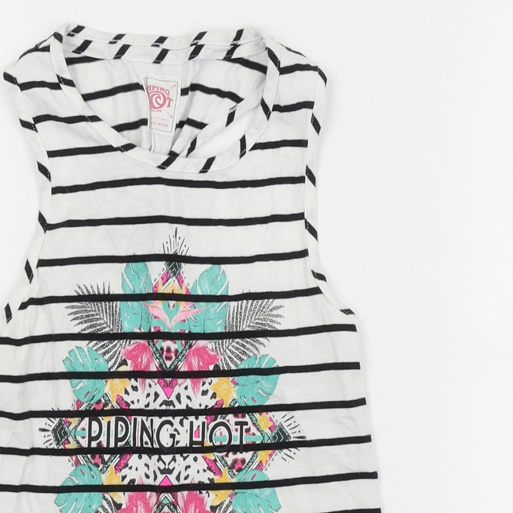 Piping Hot Girls White Striped  Basic Tank Size 7 Years
