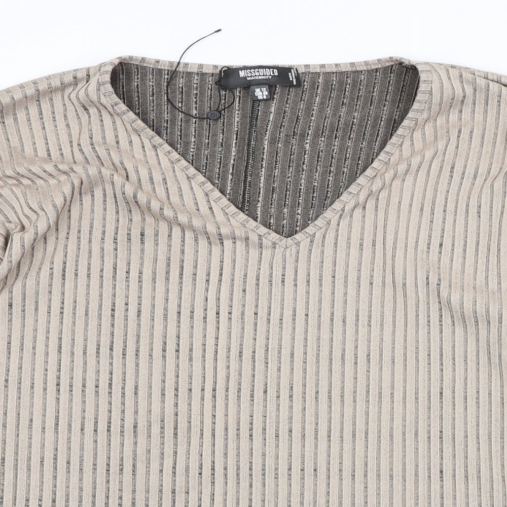 Missguided Womens Beige Striped  Basic Blouse Size 12  - MATERNITY