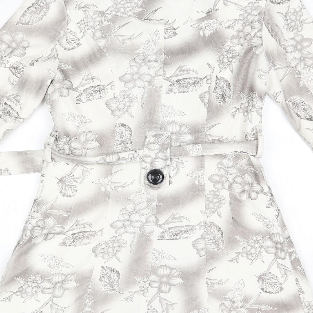 izabel Womens White Floral  Overcoat Blazer Size 8