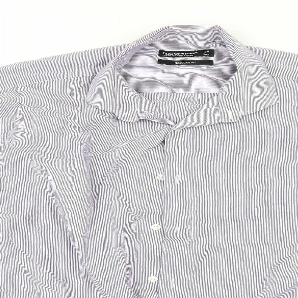 Cedar Wood State Mens Blue Striped   Button-Up Size 17