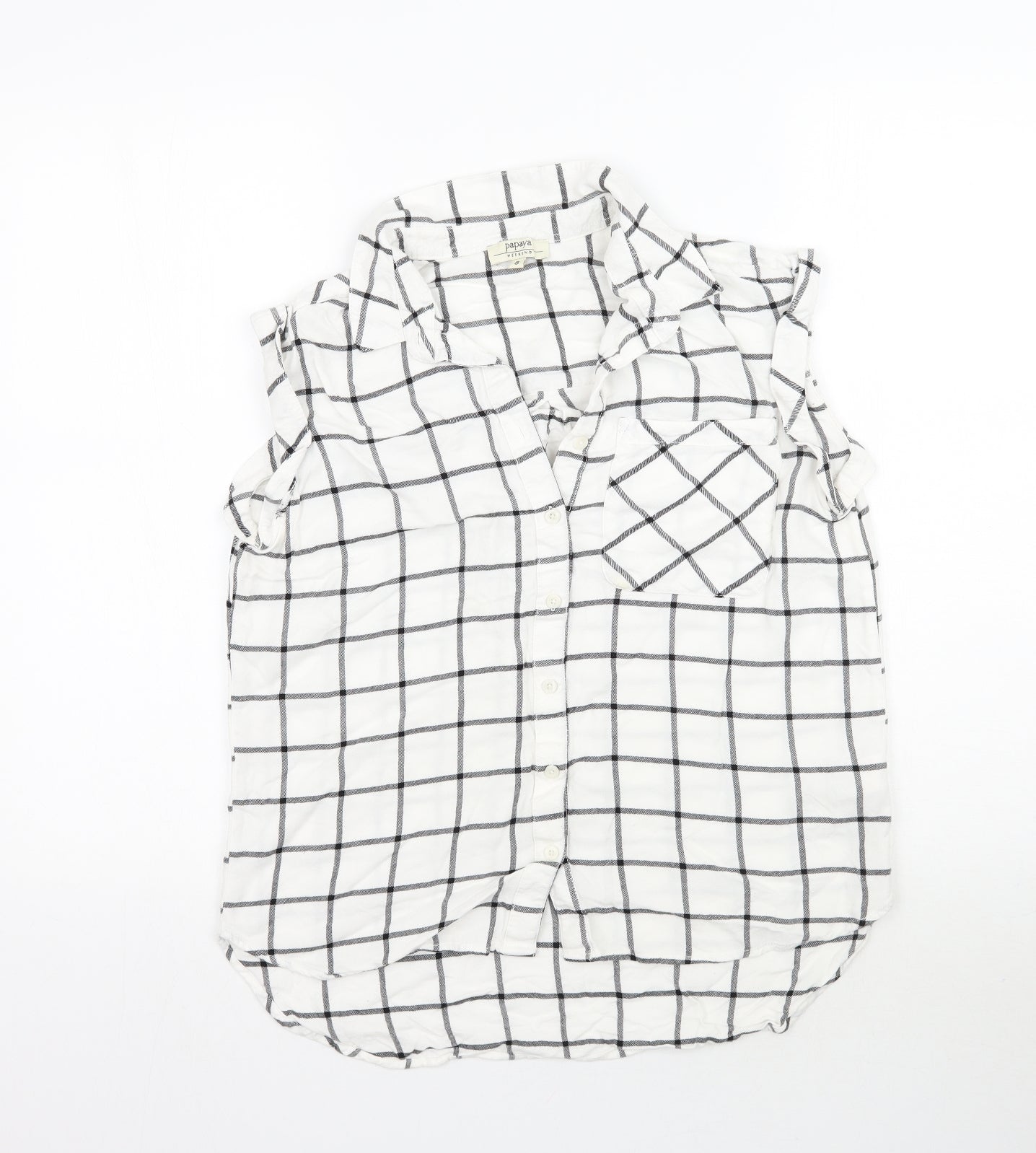 Matalan Womens White Plaid  Basic Button-Up Size 8