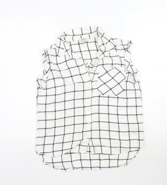 Matalan Womens White Plaid  Basic Button-Up Size 8