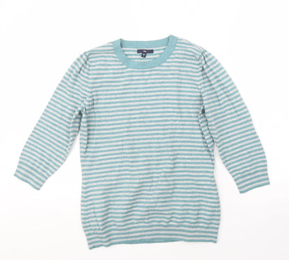 Preloved Gap Womens Blue Striped Knit Pullover Jumper Size L - Front
