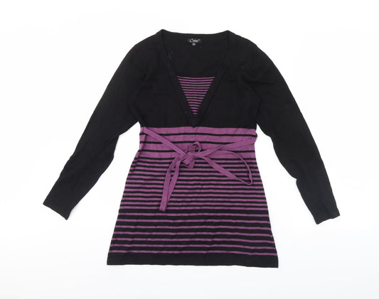 Preworn Womens Black Striped  Pullover Jumper Size 8