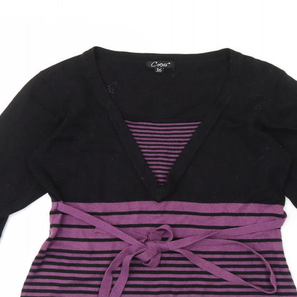 Preloved Preworn Womens Black Striped  Pullover Jumper Size 8 - Detail