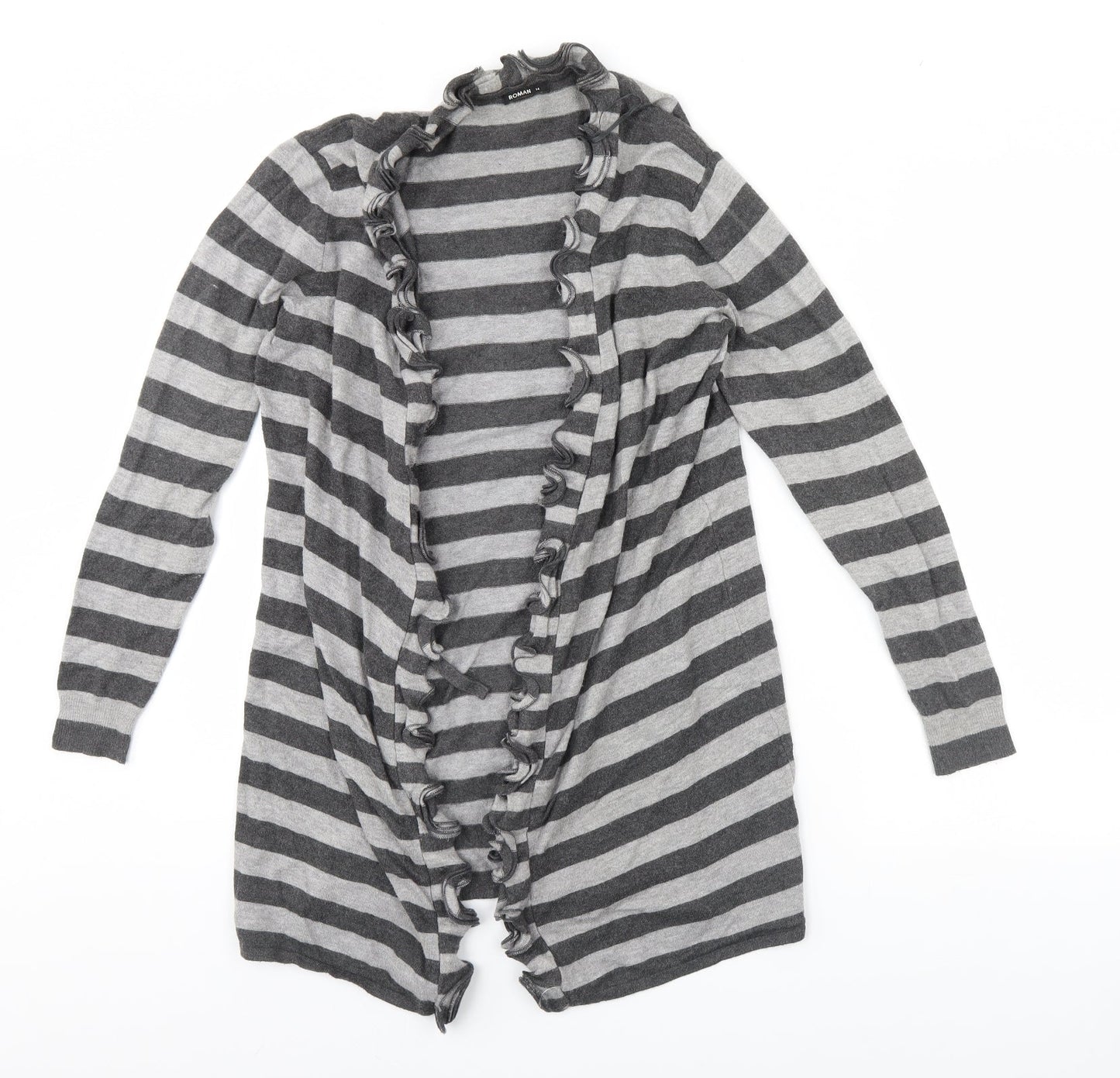 Roman Womens Grey Striped  Cardigan Jumper Size 14