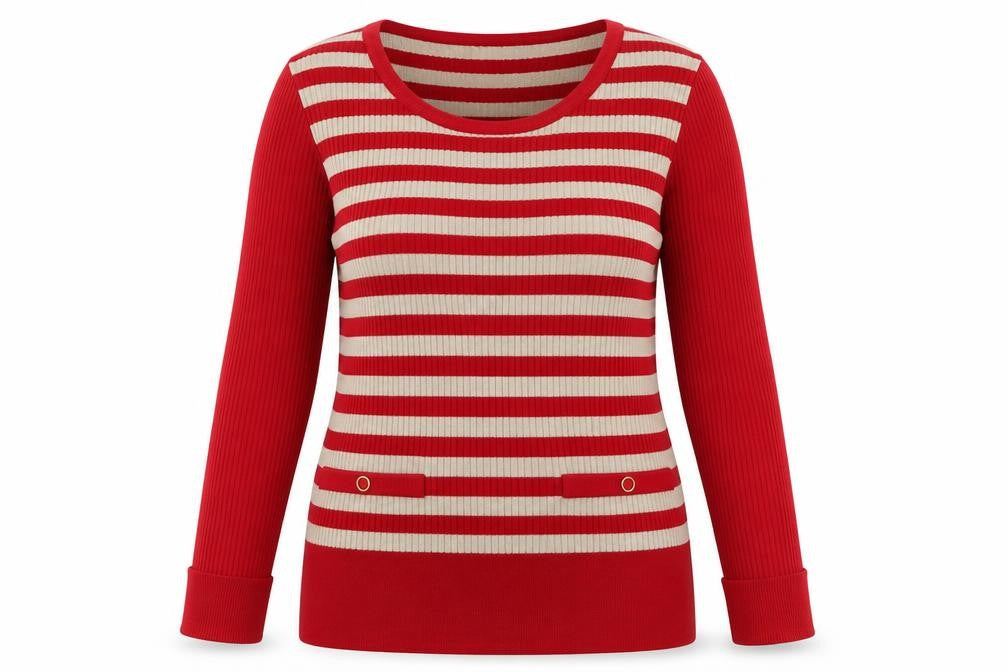Marks & Spencer Womens Red Striped Knit Pullover Jumper Size 8