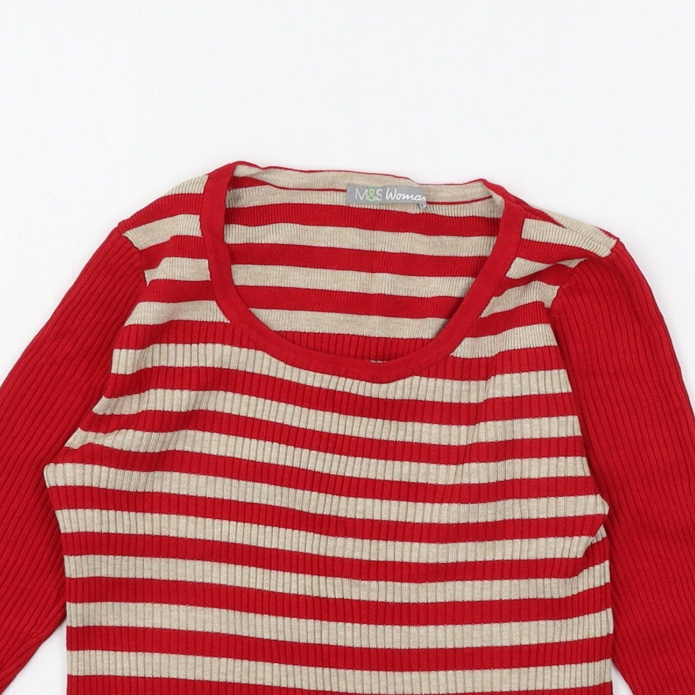 Marks and Spencer Womens Red Striped Knit Pullover Jumper Size 8