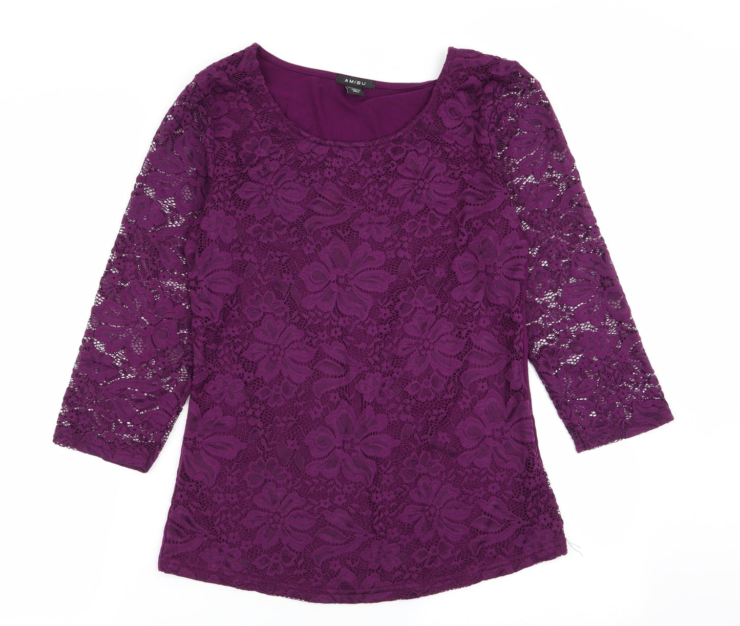Amisu Womens Purple Floral  Basic T-Shirt Size 14
