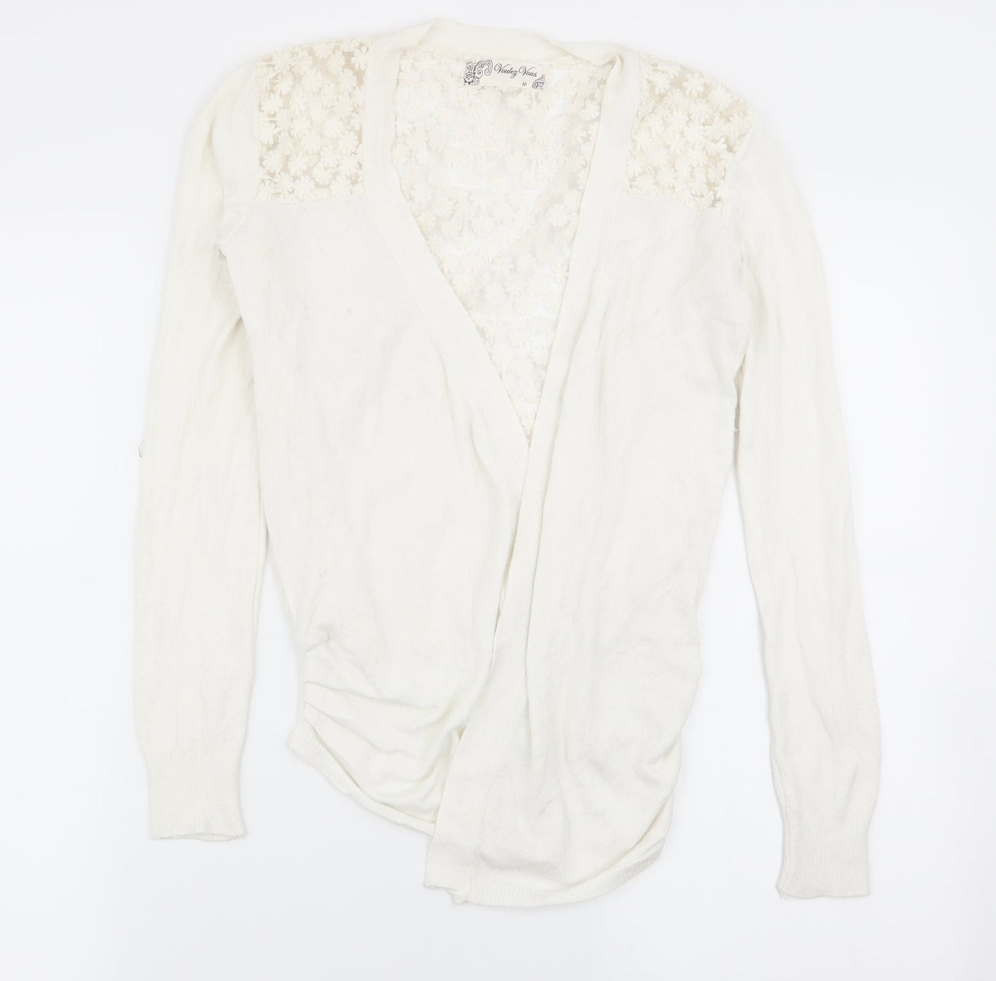 vouley vous Womens White Floral  Cardigan Jumper Size M