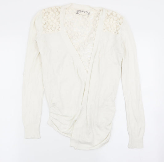 vouley vous Womens White Floral  Cardigan Jumper Size M