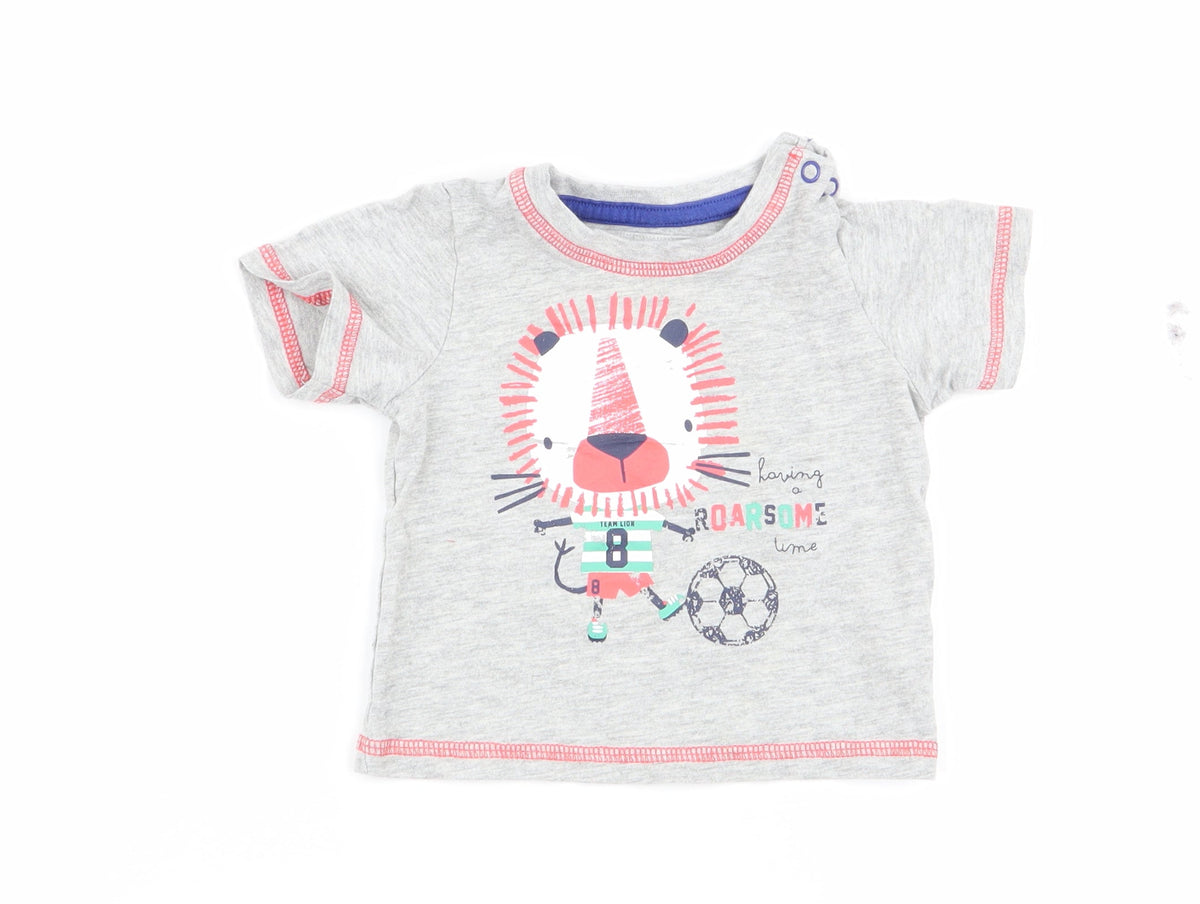 Tu Boys Grey Animal Print  Basic T-Shirt Size 0-3 Months