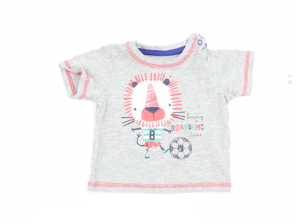 Tu Boys Grey Animal Print  Basic T-Shirt Size 0-3 Months