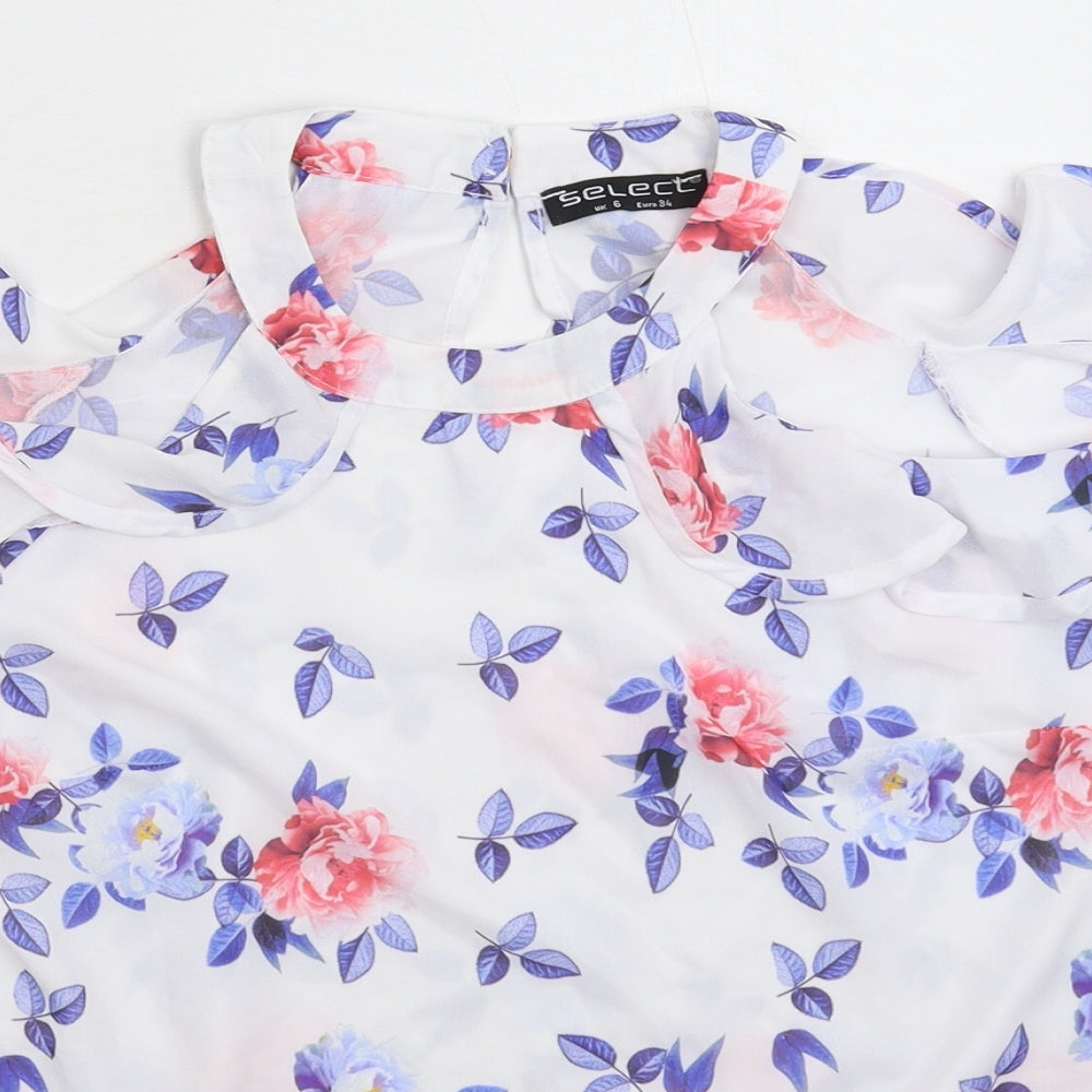 Select Womens White Floral  Basic Blouse Size 6