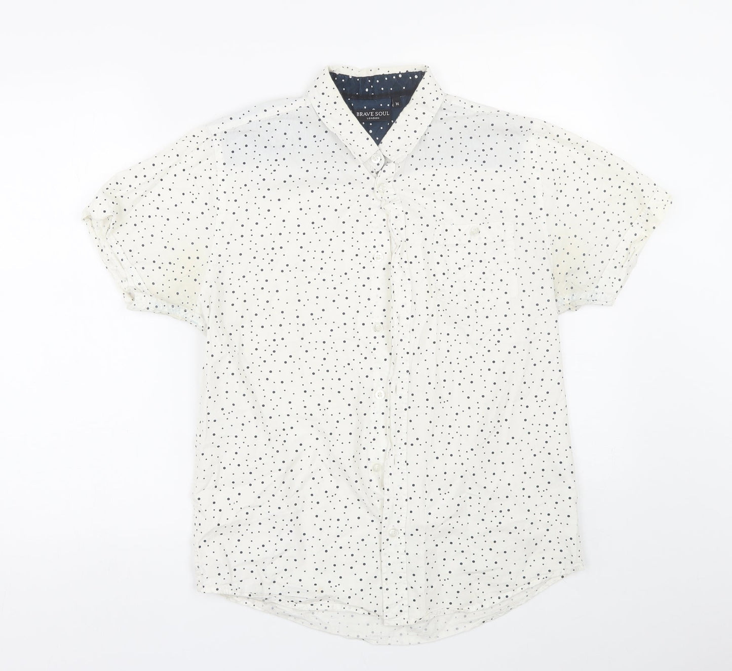 Brave Soul Mens White Polka Dot   Button-Up Size M