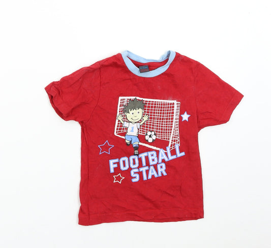 Preworn Boys Red   Basic T-Shirt Size 3-4 Years  - Football Star