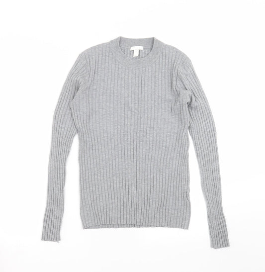 H&M Womens Grey Striped Knit Pullover Jumper Size M