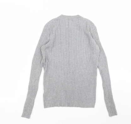 Preloved H&M Womens Grey Striped Knit Pullover Jumper Size M - Back
