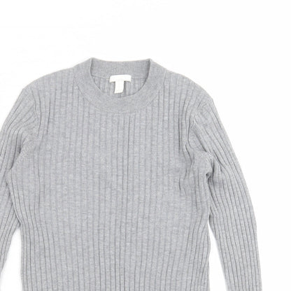 Preloved H&M Womens Grey Striped Knit Pullover Jumper Size M - Detail