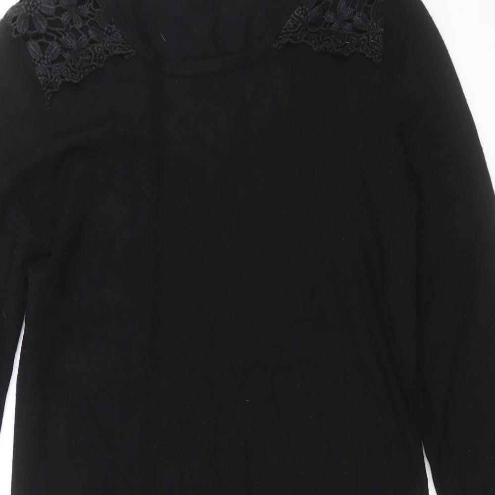 Red Herring Womens Black  Knit Pullover Jumper Size 12  - crochet detail